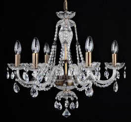 6 Arms crystal chandelier with crystal almonds & brown metal finish