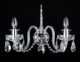 2 Arms Silver hand cut wall light with crystal almonds