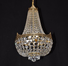 5 bulb Basket crystal chandelier - Cast brass