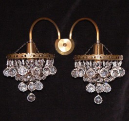 2 Arms Strass crystal wall light with crystal balls - ANTIK brass