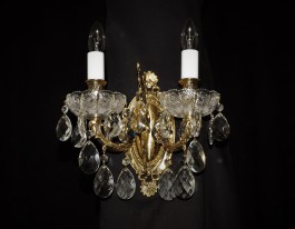 2 Arms Cast brass wall light with PK500 hand cut & Crystal almonds