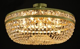 Lustre en cristal demi-encastré avec pierres carrées et boule de cristal