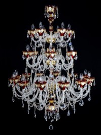 Big 24 Arms Ruby red enameled crystal chandelier with HE glass flowers