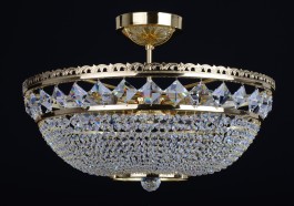 9 Bulbs Swarovski basket crystal chandelier with square stones - Gold brass