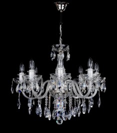 Bohemian 8 Arms Crystal chandelier with smooth glass arms - Silver metal
