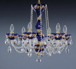 Bohemian Blue crystal chandelier 6 bulbs