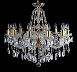 12-bulb crystal chandelier with golden metal