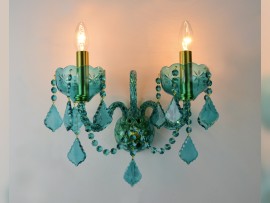 Applique murale bleu-vert avec tubes en laiton doré (à l'allumage)