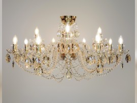 Lustre à 12 branches d'une hauteur de seulement 40 cm (sans rideau), couleur ambre doux