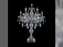 Lampe de table haute en métal argenté et cristal