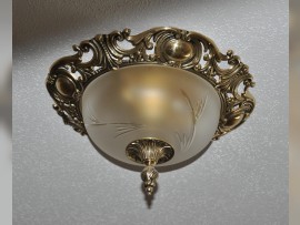 Gold surface mounted chandelier with sandblasted glass