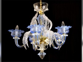 Lustre Murano bleu ciel avec des fleurs - 6 ampoules