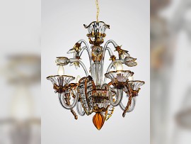 Lustre Murano à 6 branches en verre transparent avec contour coloré (topaze) 2
