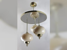 Silver Art deco chandelier with three white balls