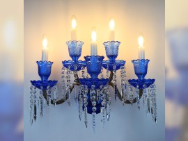 Grande applique Baccarat bleue à 5 bras - en état éclairé