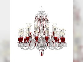 Lustre Baccarat avec tulipes rubis pour placer des vases à lumière - bandeau et décoration en or 24K