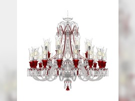 Lustre Baccarat avec tulipes rubis pour placer des vases de lumière - verre clair avec gravure à la main