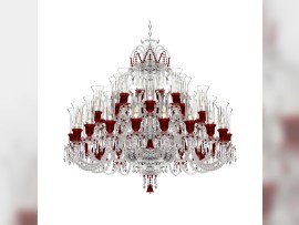 Lustre Baccarat avec tulipes rubis pour placer des vases de lumière - verre clair avec coupe profonde