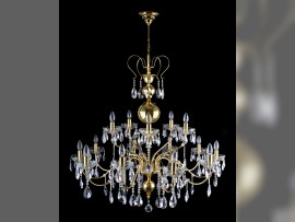 Grand lustre brillant en laiton façonné, diamètre 106 x 106 cm / 15 ampoules, amandes en cristal, référence 6460-10+5-S