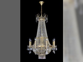 Petit lustre en forme de panier avec strass et bras en métal - laiton mat, diamètre 70 x 102 cm / 13 ampoules, référence 7330-13-ZM