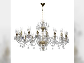Lustre ovale en cristal à 16 branches avec cloches en verre