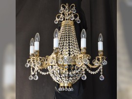 Grande applique à 5 bras avec panier de strass et boules de cristal (laiton moulé)