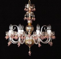 6-arm Pink CF chandelier decorated with pink grapes made of sandblasted glass