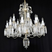 15-arm Baccarat chadnelier with crystal prisms, matt gold brass