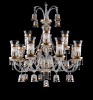 12-arm crystal chandelier with crystal diamond cut vases & gilded bells