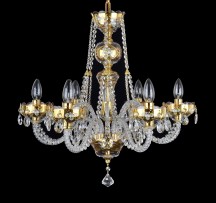 6-arm GOLD crystal chandelier with glass flowers