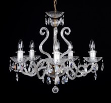The 5 arms crystalchandelier with large glass horns - detail