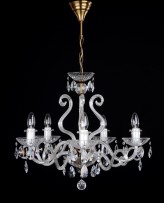 The 5 arms crystalchandelier with large glass horns