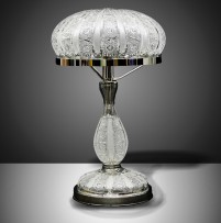 Luxurious cut crystal table lamp with the rounded lampshade
