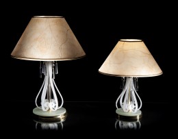 Table lamps with lampshades made of white frosted glass