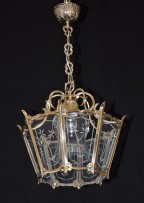 Cast brass lantern with hand cut flat glass whole light