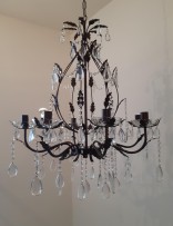 Mahagony brown crystal chandelier with metal arms