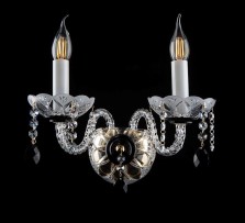 Black&White 2-arm  finely and deeply ground crystal wall sconce with black almonds