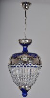 Crystal basket made of blue cobalt glass painted with platinum