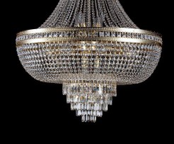 Detail of Large  basket chandelier lined with square stones