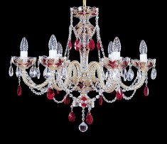 Lustre à 6 bras en cristal rouge rubis décoré d'or 24K