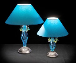 Blue table lamps with glass fishes