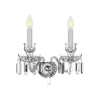 Applique 2 branches en argent baccarat et pointes en cristal