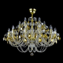 Grand lustre en cristal avec des amandes jaunes dans l'ombre du cristal citrine doré.
