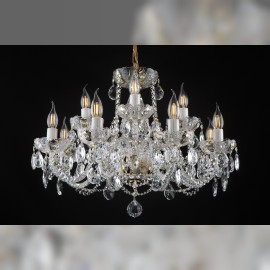 Lustre haut à 12 branches - Cristal PK500 taillé en dentelle avec émail épais sur fond doré