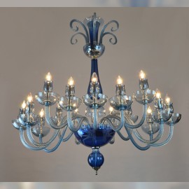 Lustres bleus en verre lisse décorés de gravures dans le style Murano