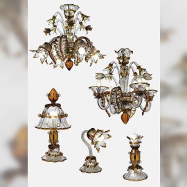 Collection de lustres et de lampes de Murano en verre ambré et transparent