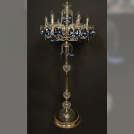 Lampe à 6 bras décorée de grandes amandes gris-bleu