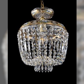 Lustre à panier doré en verre taillé tchèque