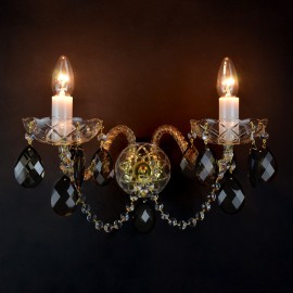 Applique en cristal avec 2 ampoules et garnitures en cristal en verre fumé imitant le cristal de quartz foncé