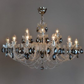 Lustre en cristal à 18 branches avec amandes en cristal fumé - "Smoky quartz"